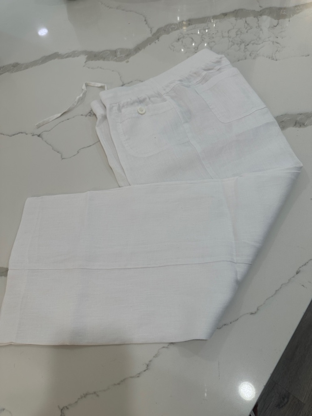 Style & Co. White Cropped Drawstring Linen-Blend Pants